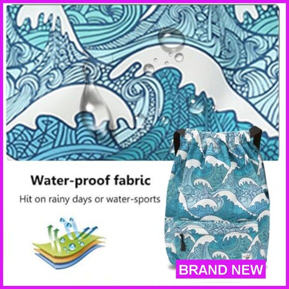 Waterproof Drawstring Backpack Gym Sports Beach Travel Daypack Unisex Adjustable - Picture 6 of 6